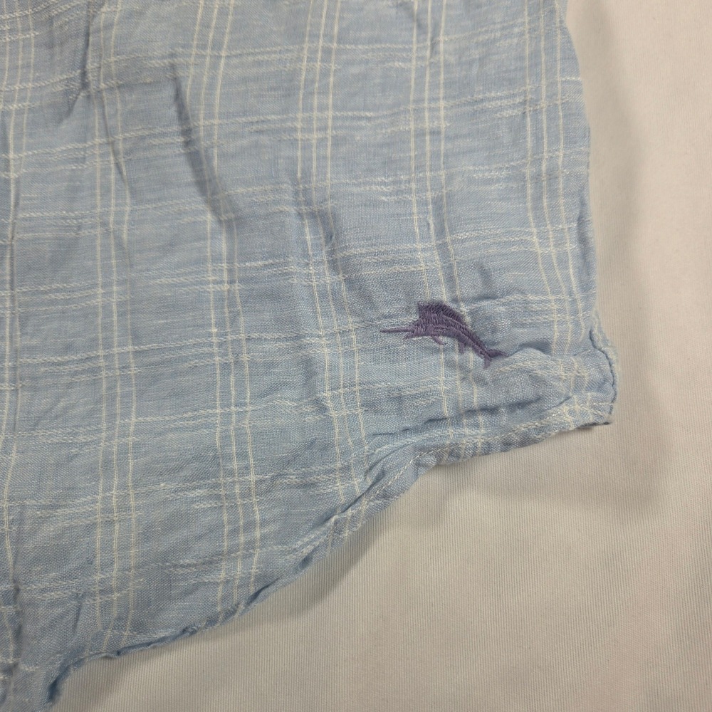 Tommy Bahama Mens XXL Blue White Grid 100% Linen Long Sleeve Button Down Shirt - Picture 7 of 11